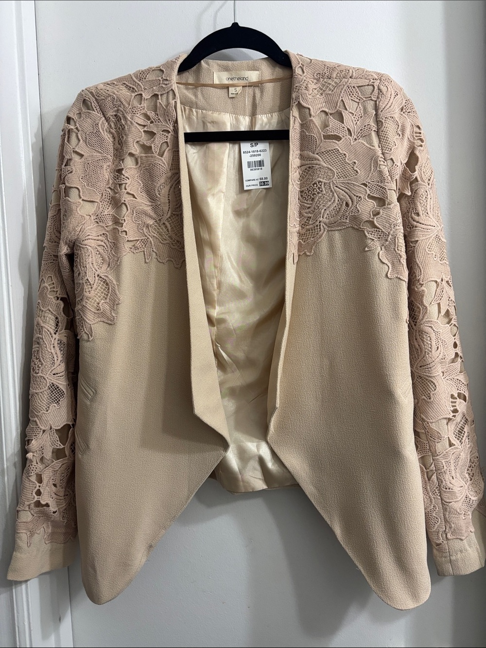 Crochet Lace Open-Front Blazer - Cream